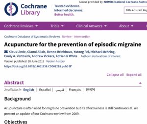 Acupuncture migraine research